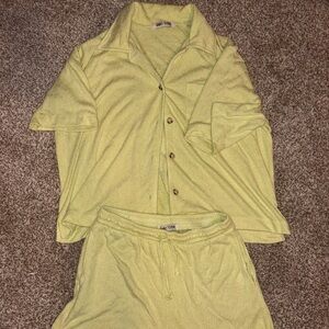 Light Green Button-Up Shirt and Shorts Set Urban Outfitters